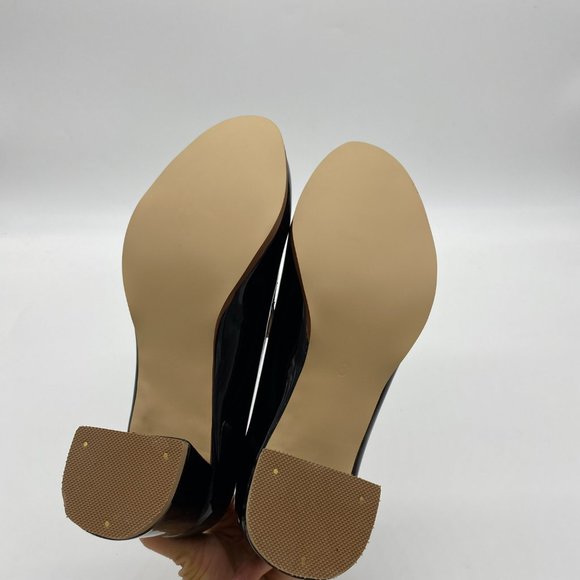 NWOT Glossy Black Heels Closed Round Toe Pumps Maryjane Block Heel Chunky - Picture 3 of 8